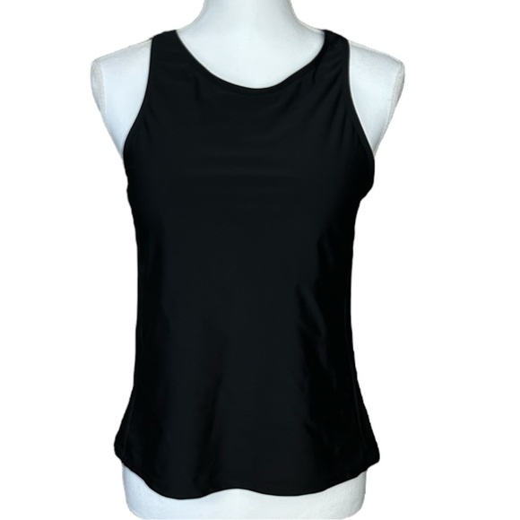 TROPICAL ESCAPE Black Tankini Swim Top sz 10 Racerback Removable Cup Pads - Picture 1 of 7